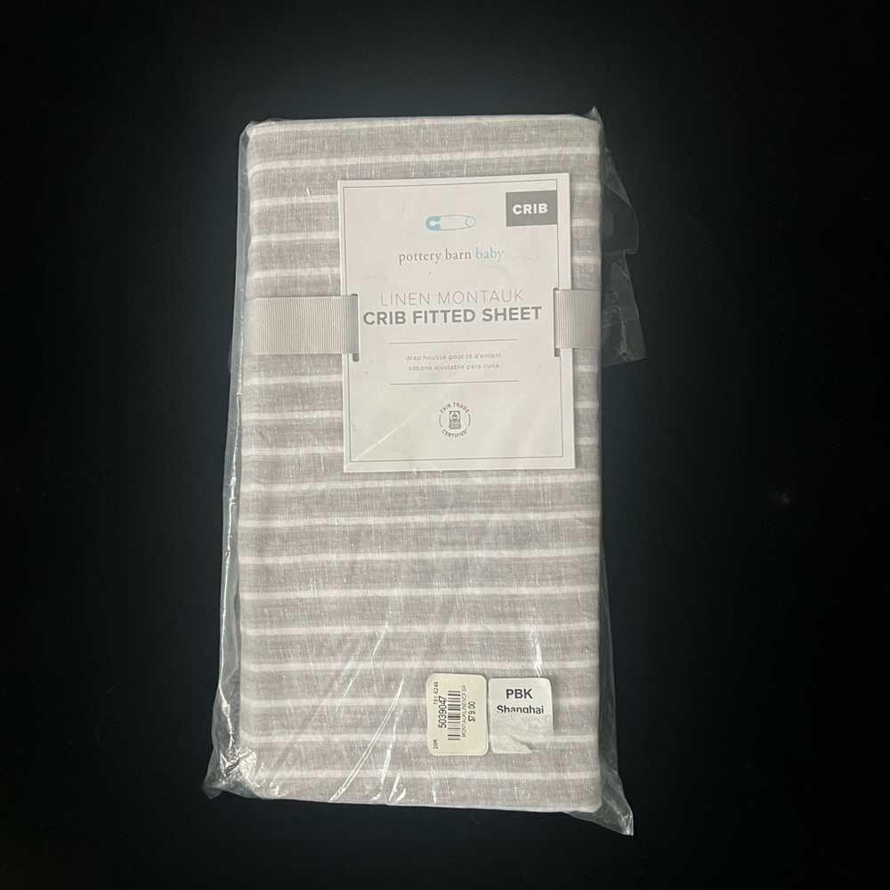 Brand new in pack Pottery Barn baby crib sheet linen montauk